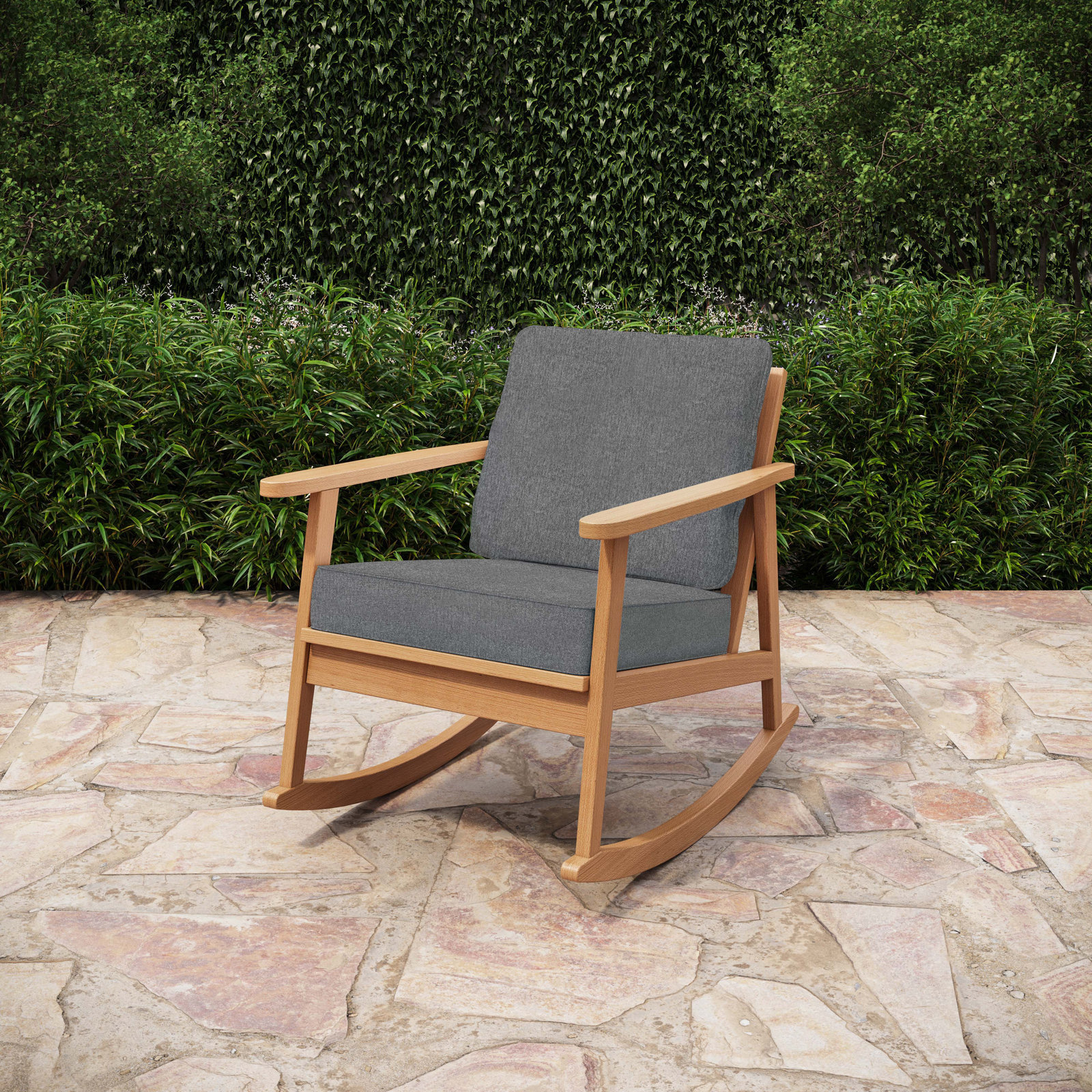 Olene Rocking Chair with Cushions, Gray