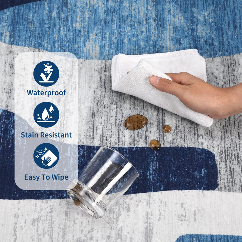 Modern Abstract Runner Rug 2x6 Washable Runner Rug Contemporary Throw Carpet For Hallway Stain Resistant Carpet With Non-Slip Backing Low Pile Floor Cover For Laundry Bedroom Bathroom,Blue