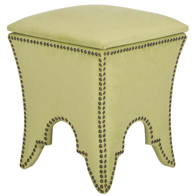 Upholstered Ottoman, Brass, Chartreuse