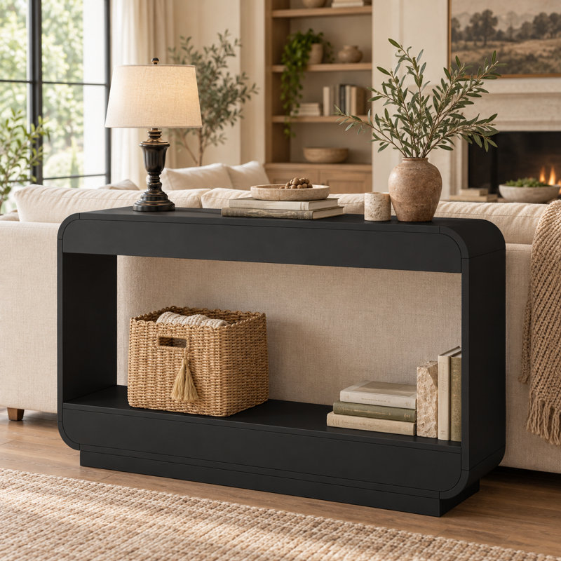 43" Console Table For Entryway With Storage Shelf, Modern Wood Sofa Table Behind Couch, Curved Edge Hallway Table For Living Room, Foyer & Entryway