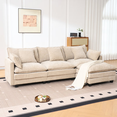 3 Living Room In Coffee Tone With Storage And Upholstered Chenille, L Shaped For Apartment, Bedroom, Pine Wood Frame, Medium-soft Seat Plushness, Pillow Back Style, American Traditional Design Bench