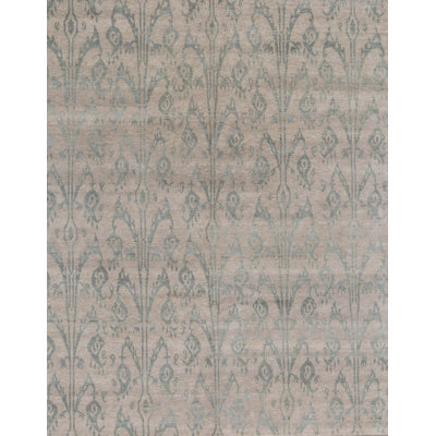 Tapis brun et bleu clair de haute qualité noué à la main