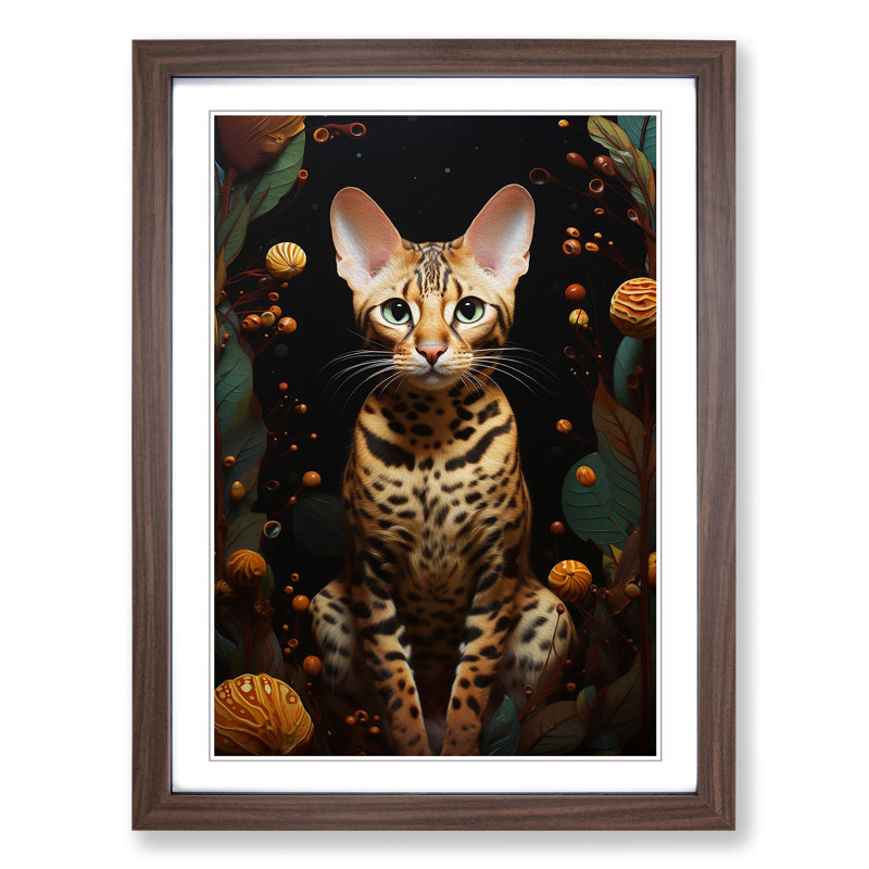 Bengal Cat Surrealism - Framed Print, 64cm H x 46cm W x 2cm D, Walnut Framed