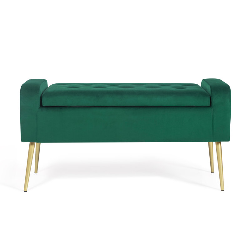 Gigel Fabric Upholstered Storage Bench, Celadon