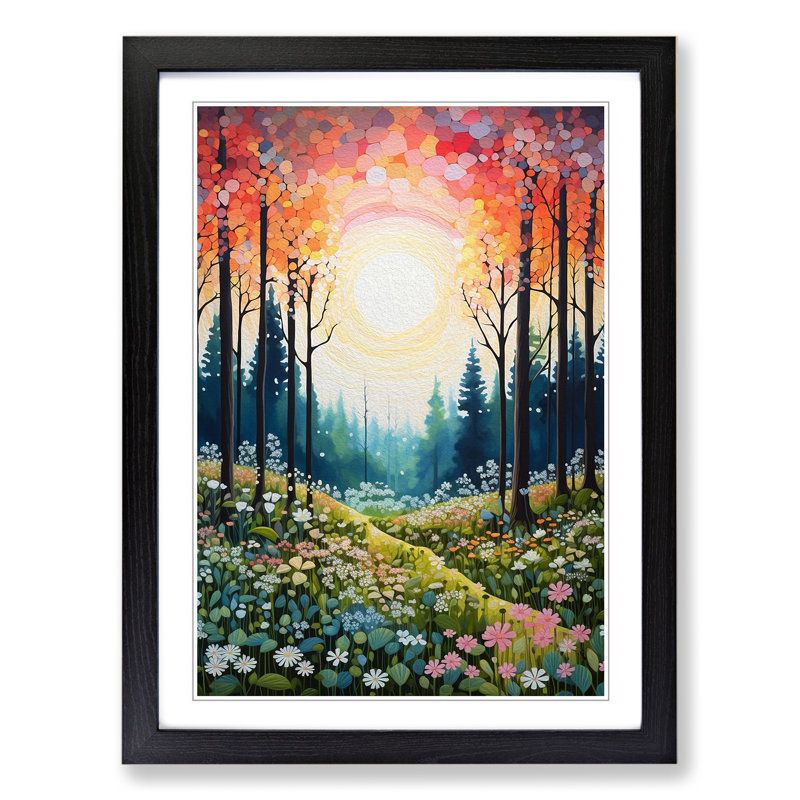 Spring Forest - Single Picture Frame Print on Wood, 34cm H x 25cm W x 2cm D, Black Framed