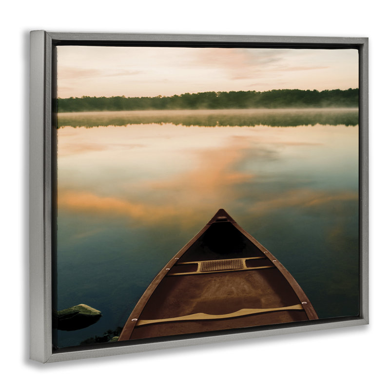 Canoe on Lake Warm Sunrise, toile encadrée flottante grise par Danita Delimont, H 31 po x l 25 po, Cadre flottant gris lustré