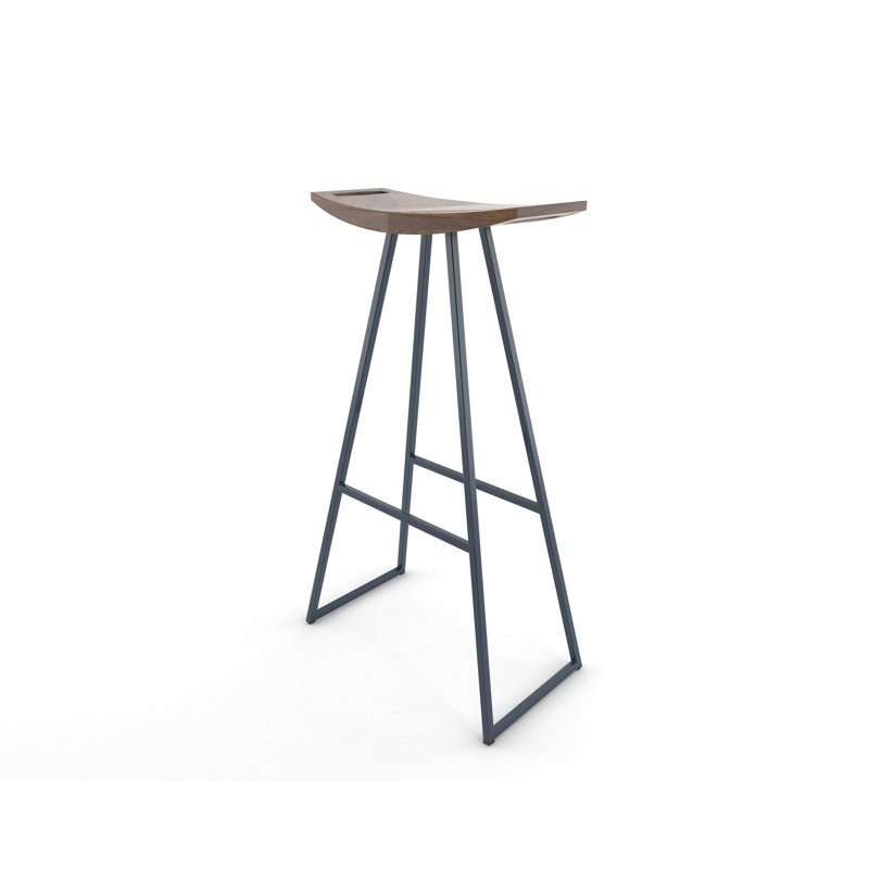 Robert Counter Stool with Metal Frame, Walnut, Bar Stool (30" Seat Height), Navy