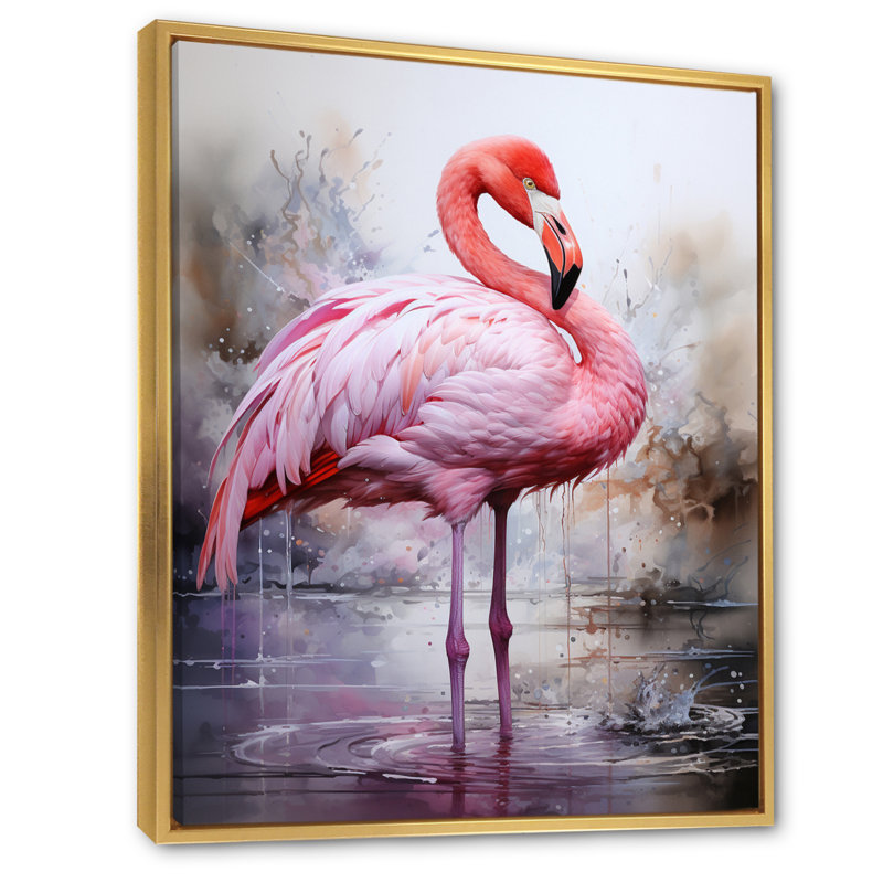 Hummna corail flamant délicat II - imprimé, 40" H x 30" W, Cadre flottant doré