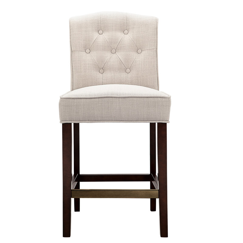 Tabouret de comptoir - Revêtement chic brun clair, bois, dossier capitonné, plaque de protection bronze, assemblage requis avec la chaise outils 26 po, pieds en bois, ensemble