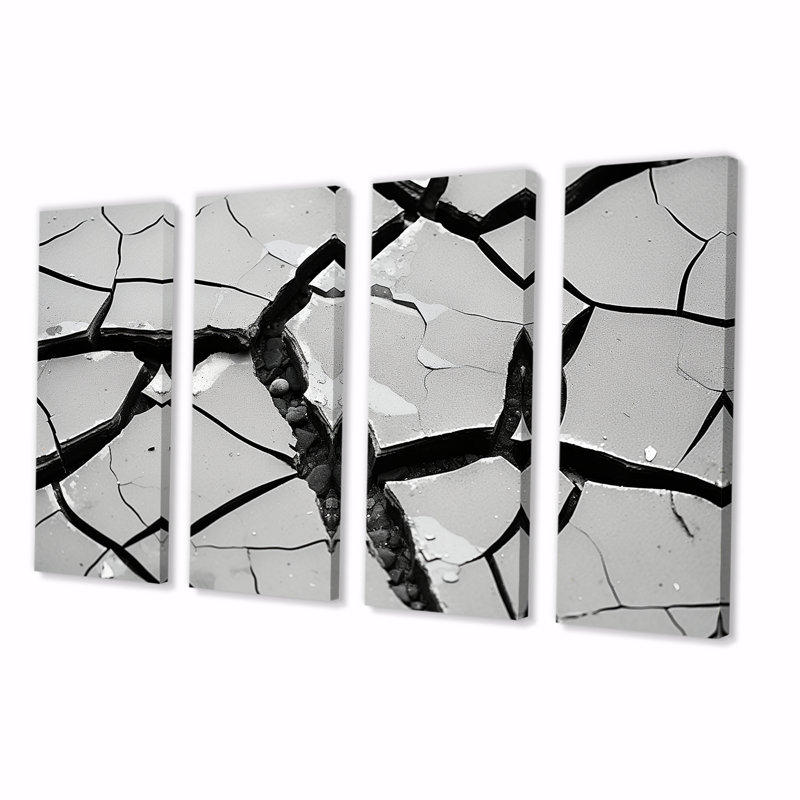 Noir et blanc apaisant fissures - Collages abstraits, art mural 4 pièces, H 28 po x l 48 po