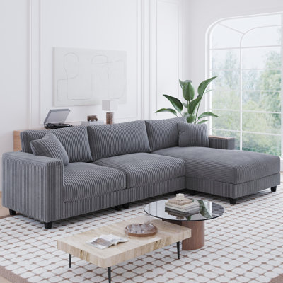 Canapé modulaire en L 114,5 po en L Corduroy avec méridienne réversible, rangement dissimulé et deux coussins pour un salon confortable