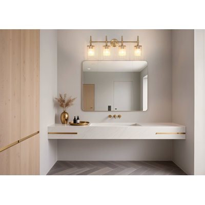 Krugerville 32-inch 4-light Champagne Gold Vanity Light with Clear Ribbed Glass Shades