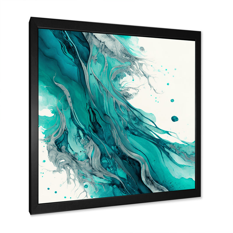 Turquoise Waves In Paradise VII - reproduction d'art sur toile, Toile avec cadre photo noir, L 16 po x H 16 po