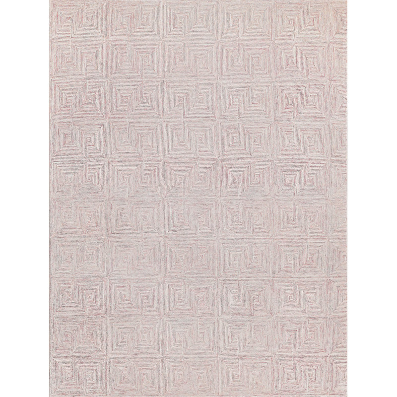 Caprice Geometric Handmade Tufted Area Rug, Rectangle 9' x 12', Ivory/Pink