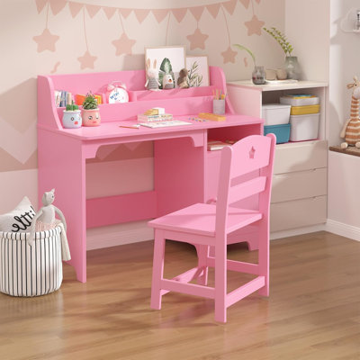 Bureau d'étude pour enfants avec chaise, table d'étude pour enfants en bois, ensemble de bureau et chaise pour enfants avec huche et armoire de rangement pour enfants de 3 à 12 ans, bureau d'écriture pour poste de travail pour chambre d'enfant et salle d'étude