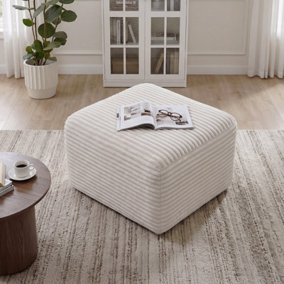 27.6" Corduroy Square Upholstered Ottoman, Soft Padded Foot Stool For Living Room Bedroom Decor