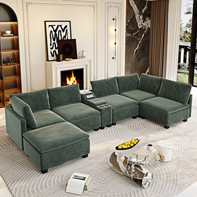 Canapé modulaire convertible modulaire avec rangement caché pour repose-pieds mobile et ports USB