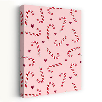 Sweet Candy Cane Pattern Abstract Contemporary Winter Wall Art Print by Karen Menzenbach - Wrapped Canvas Print