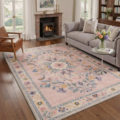 Tapis rosé / beige / bleu sarcelle Harwyn
