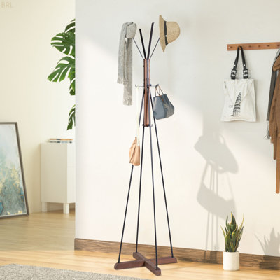 Reclaimed Wood And Metal Freestanding Coat Rack With Hooks Use In Bedroom, Living Room
