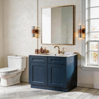 Meuble sous-évier de style Shaker, 84 cm L x 61 cm P x 88 cm H, bois massif, monobloc, meuble de cuisine à monter soi-même, bleu marine, portes doubles