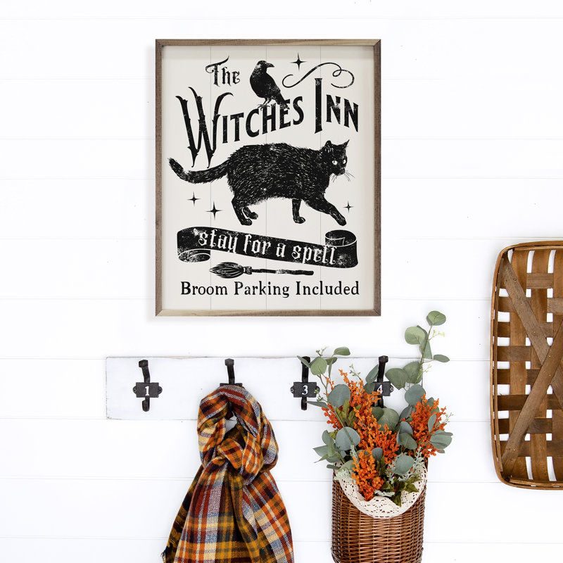 Witches Inn Stay For A Spell Cat - blanc, L 16 po x H 20 po