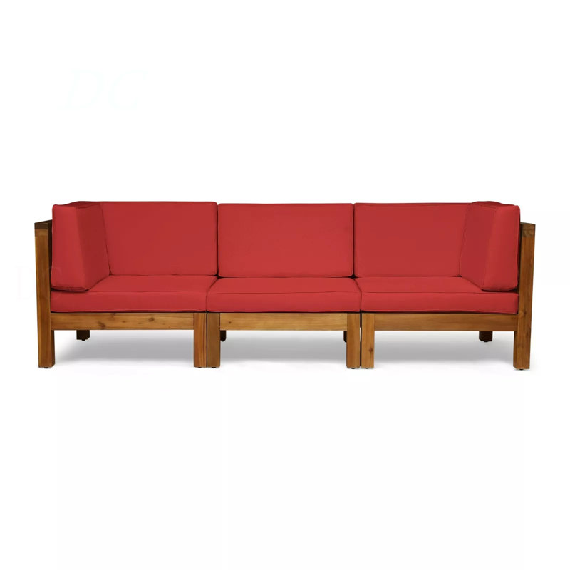 Ensemble de canapés modulaires d'extérieur 3 places BRAVA, Coussin rouge / cadre brun