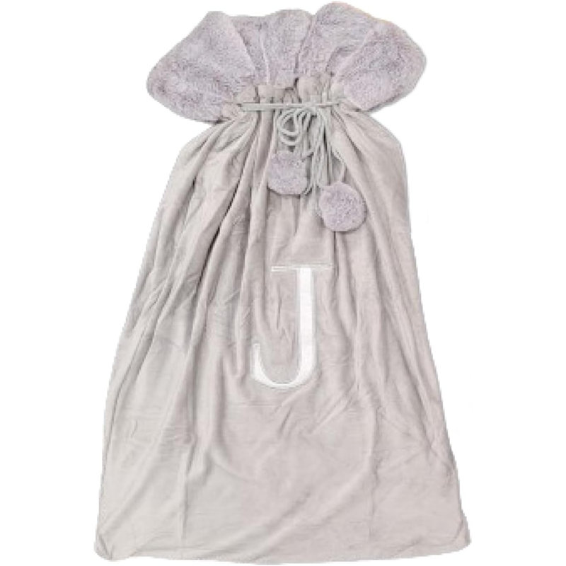 Luxury Christmas Sack with Monogrammed Letter J, Light Grey