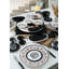 Elegant 50-Piece Breakfast Set, 100% Ceramic Stoneware | Non-Absorbent, Antibacterial, Eco-Friendly | Includes Plates, Bowls, Egg Cups, and Tea Glasses | Stylish Black, Grey, White & Orange Design | Easy to Clean, Not Microwave/Dishwasher Safe