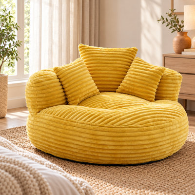 Fauteuil à billes en velours côtelé de 42,52 po de large avec rembourrage en mousse, accoudoirs et 3 coussins Nuvellorique