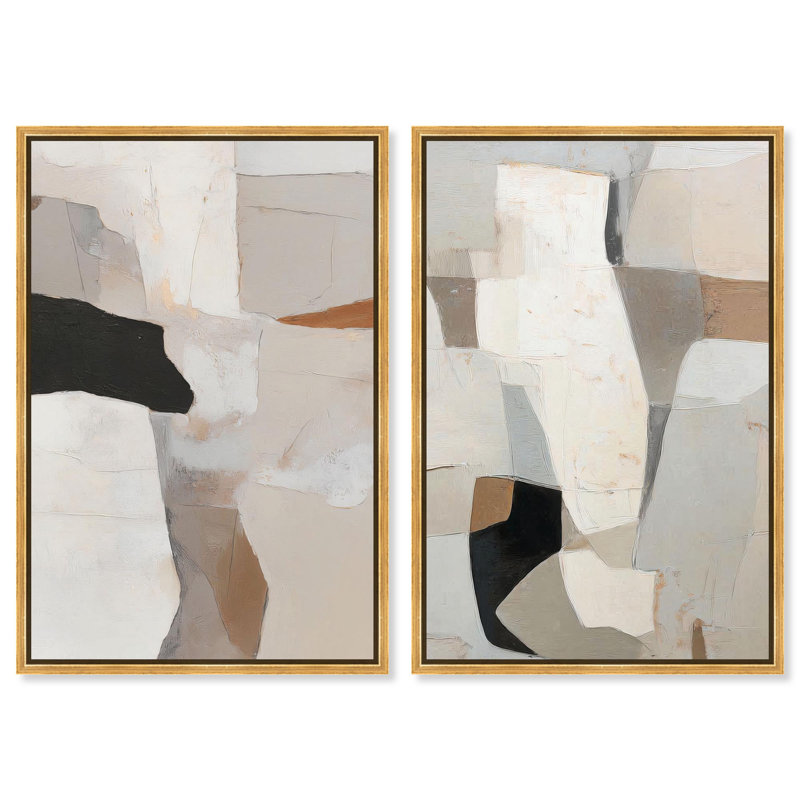 Ancient Walls Canvas Print Neutral Boho Art Set by Art Remedy, Black Frame, 10 x 15, H 46 po x l 31 po, Gold Frame
