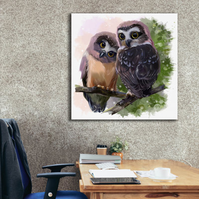 Toile épique «Two Northern Saw-Whet Owls» par Kajenna Art, 37 po x 37 po