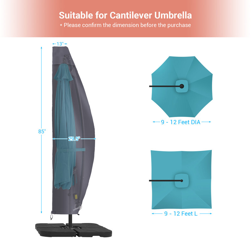 Umbrella Cover, Patio Parasol Waterproof Umbrella Covers With Zipper for 9–11ft Outdoor Cantilever Hanging Umbrellas, Gray