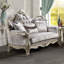Causeuse Libertee 70 po avec 3 coussins, tissu beige et finition champagne