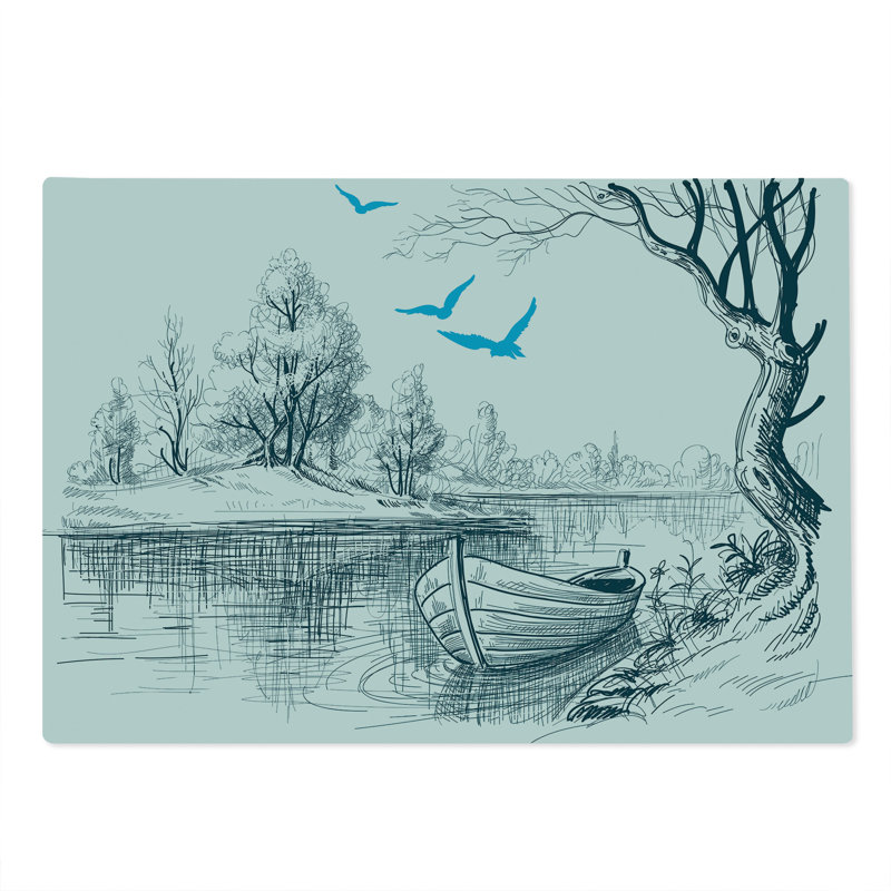 «Ambesonne», planche à découper sur un bateau de grande taille sur une rivière, dessin blanc gris bleu