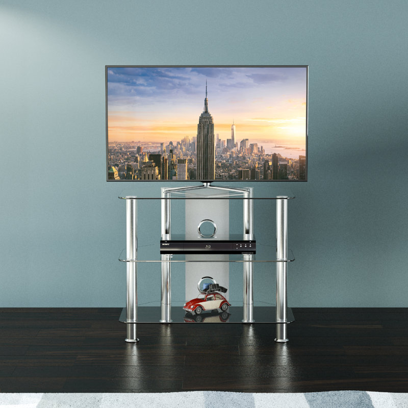 Grundy Unfinished TV Stand for TVs up to 32", Chrome/Clear Glass