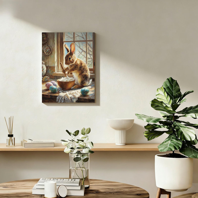 Reproduction d'art rétro sur toile en forme de lapin rétro, support de cadre en bois massif, 16 po x 24 po