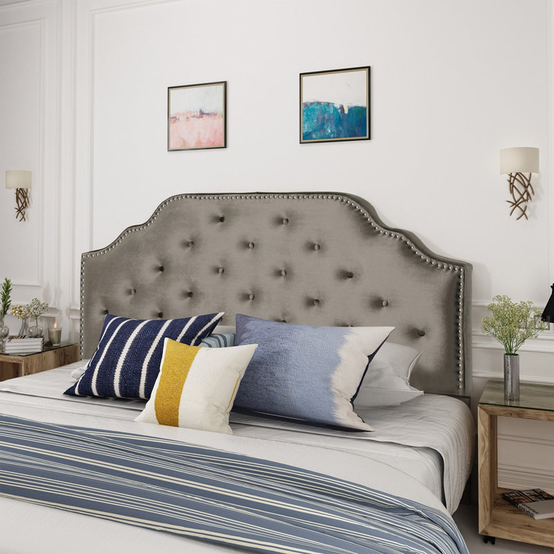 Tufted Upholstered Headboard With Durable Metal Legs, Grey