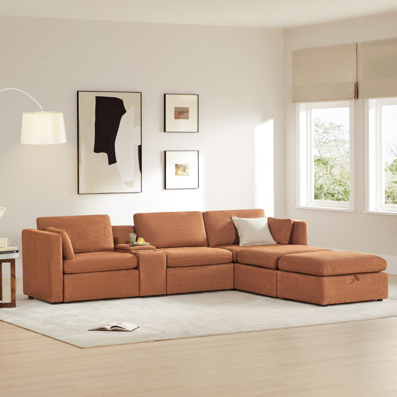 Winfree 5-Piece Modular Sectional with Plastic Leg, Terracotta Polyester