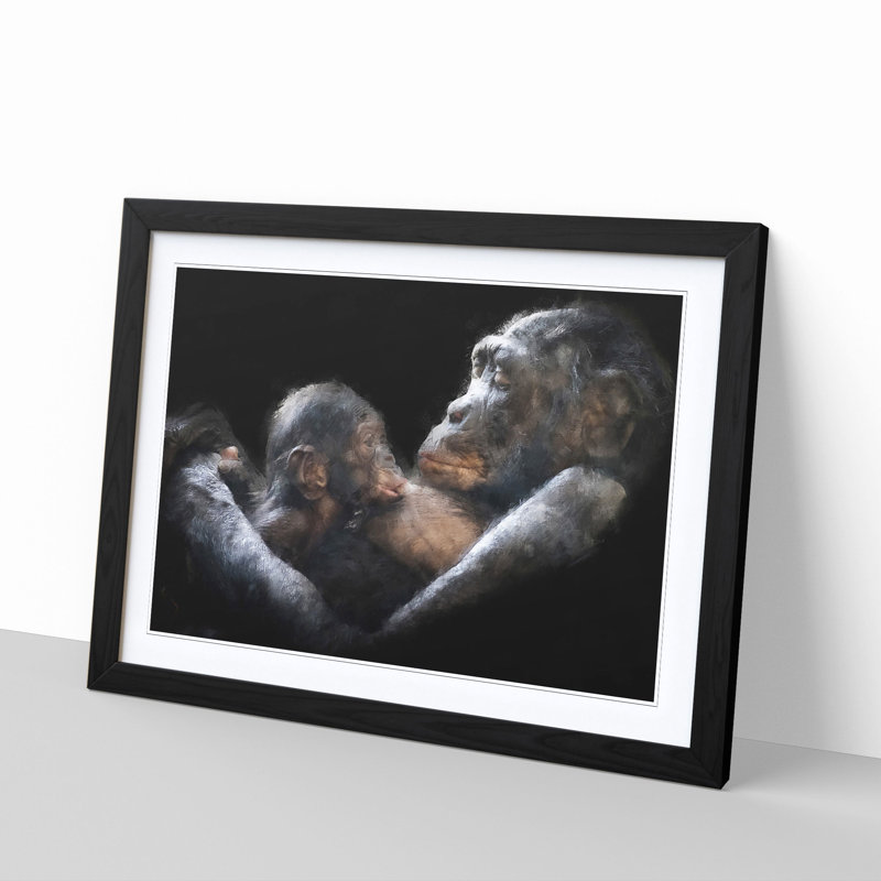 Gorilla Mother & Child - Picture Frame Graphic Art Print, 45cm H x 63cm W x 2cm D, Black Framed