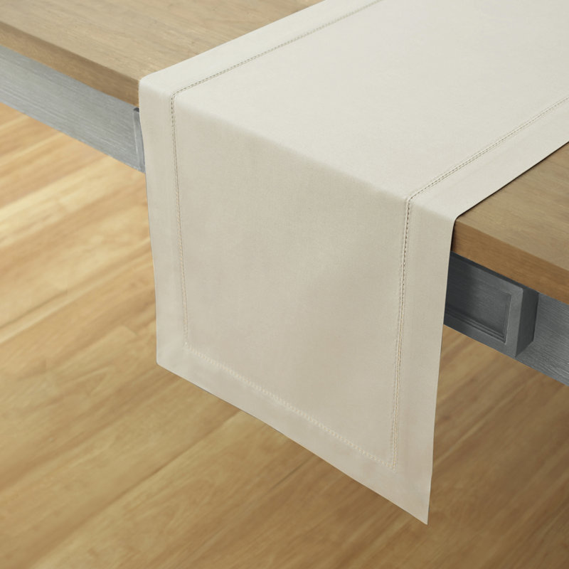 Cotton Linen Hemstitch Table Runner, Navy, 72" x 14", Solid Color