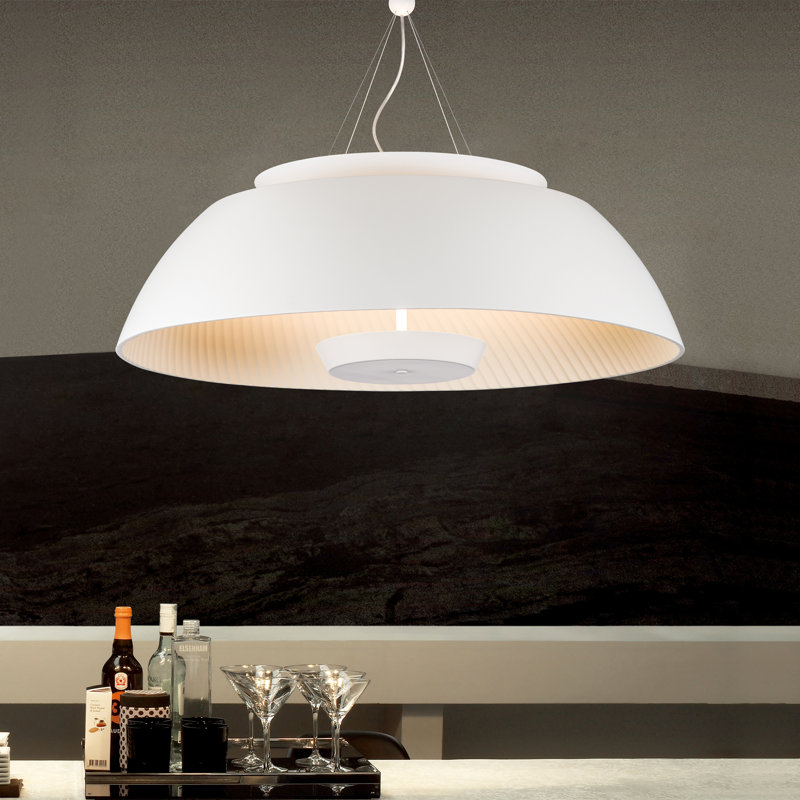Luminaire suspendu en forme de dôme à 1 lumière DEL Araan, H 9,5 po x l 33,46 po x P 33,46 po, Blanc