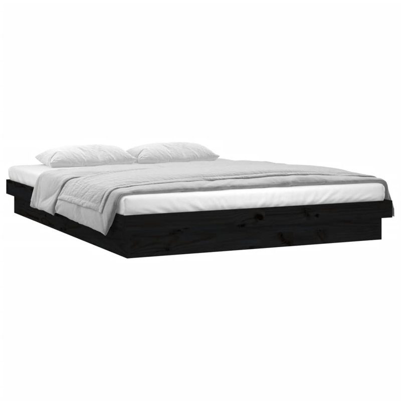 LED Bed Frame Solid Wood, 100 x 200cm, Brown