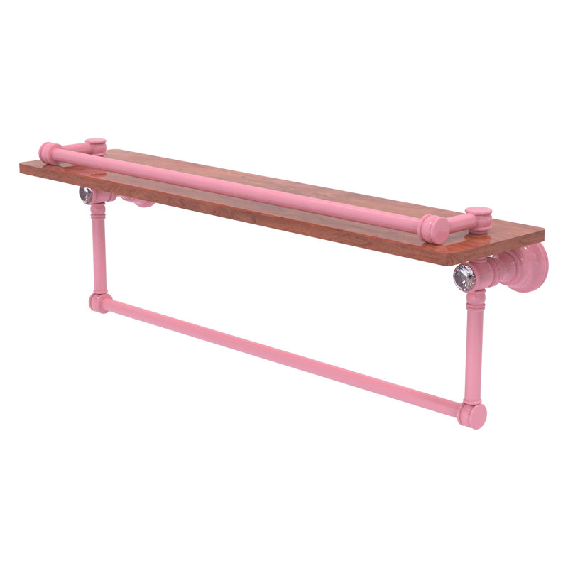 Tablette flottante en cristal Carolina avec barre à serviettes, H 7,4 po x l 22 po x P 5,54 po, Rose