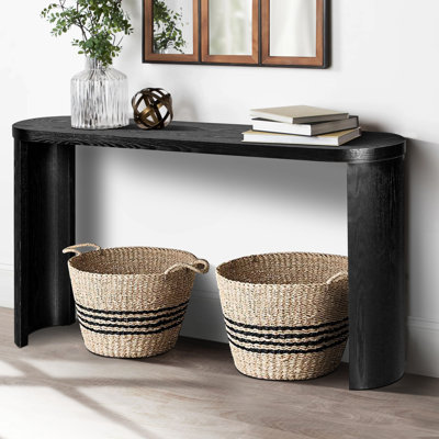 Console avec plateau ovale de 60 po d'épaisseur et pieds courbés, noir, pour une utilisation à domicile, largeur, salon