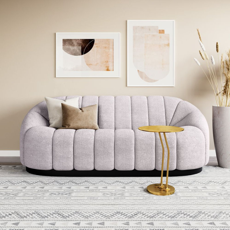 Light Gray Shearling-Style Modern Reception Sofa