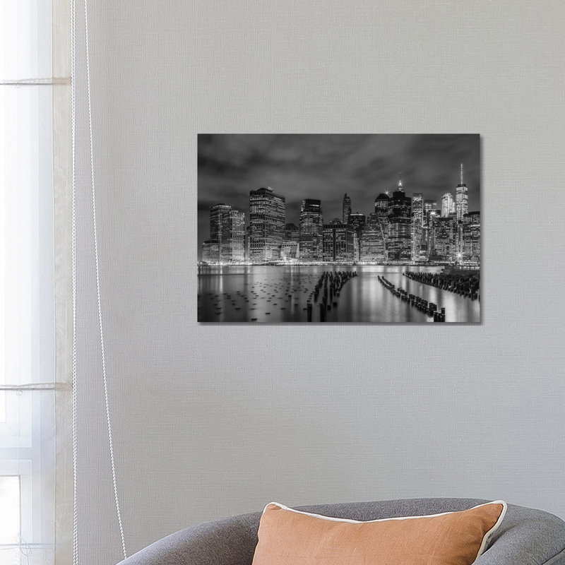 New York City Monochrome Night Impressions by Melanie Viola - Wrapped Canvas Print, 152.5 cm H x 101.5 cm W