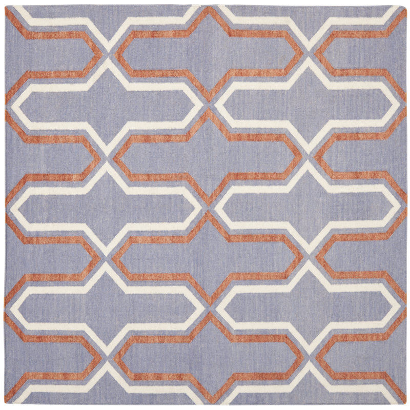 Rodgers Hand Woven Flat Weave Wool/Cotton Geometric Rug in Purple/Orange, Square 6'