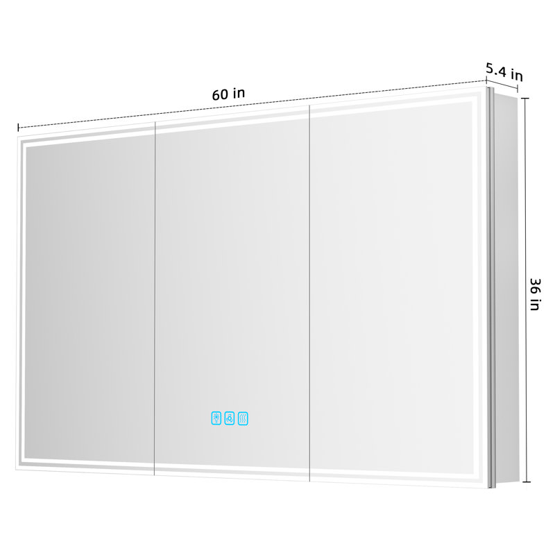 60 in. W x 36 in. H Rectangular Aluminum Medicine Cabinet with Mirror and Light, Dimmable, Anti-fog, Fully Assembled