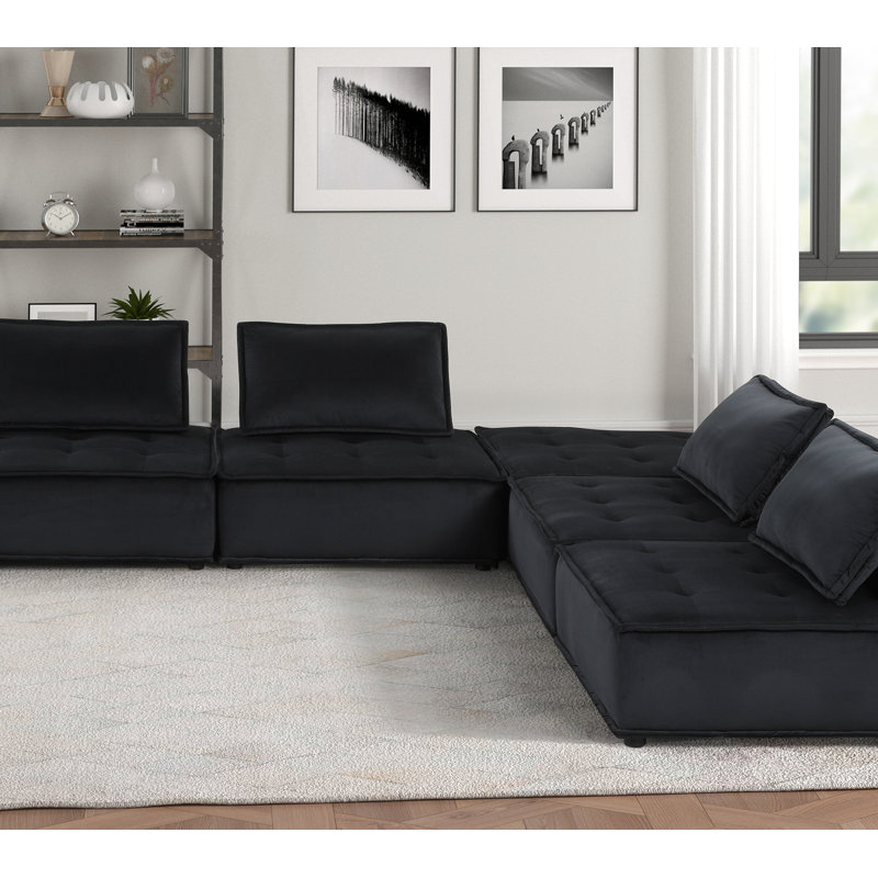 Canapé modulaire en velours noir 5 pièces Anna